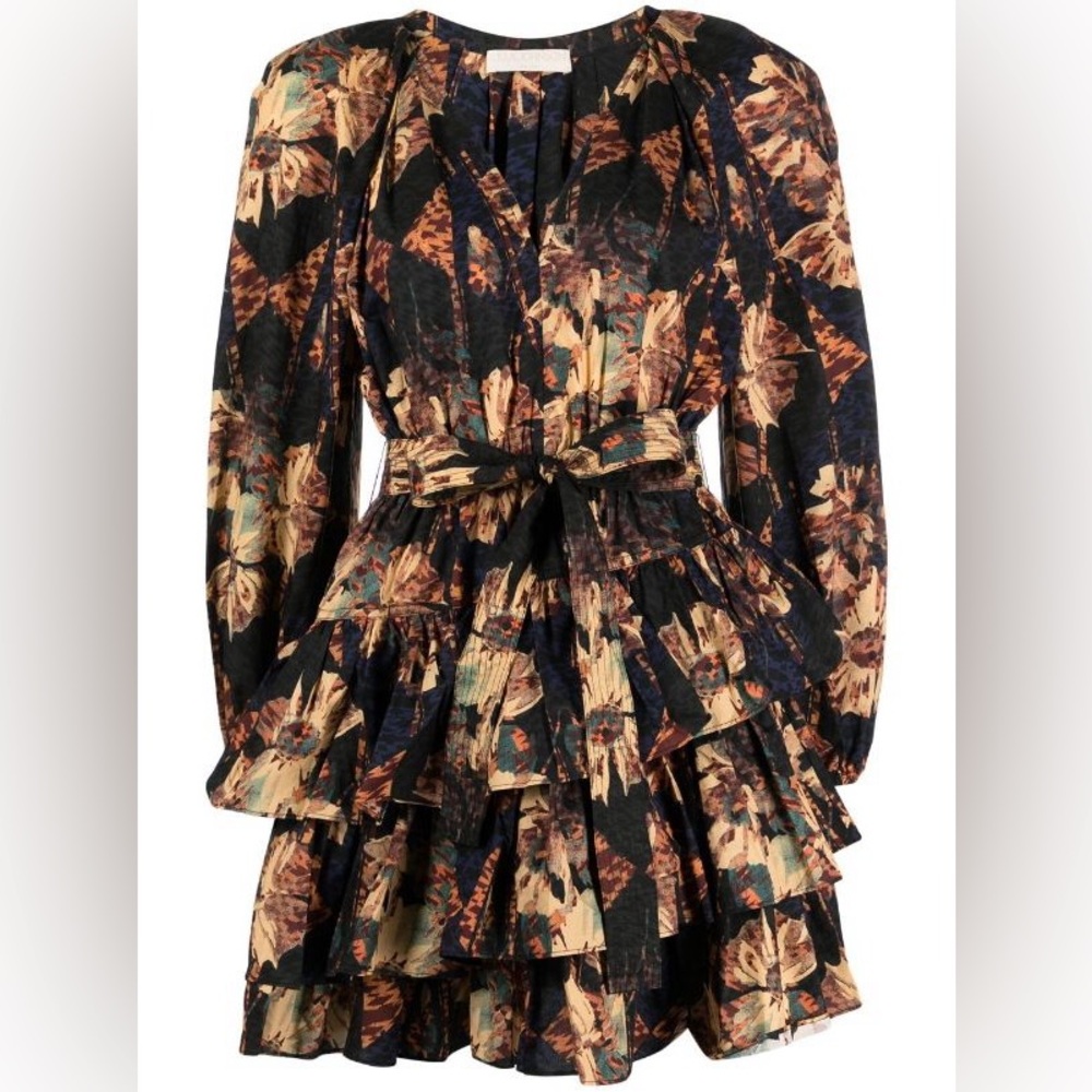 ULLA JOHNSON MIRANDA TIERED TIE WAIST MINI DRESS